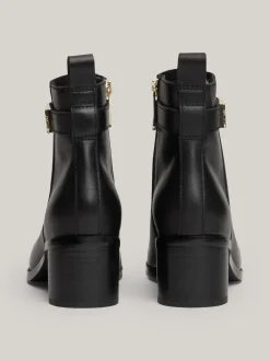 Botki*Tommy Hilfiger Skórzane Botki Na Klockowym Obcasie BLACK