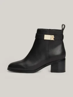 Botki*Tommy Hilfiger Skórzane Botki Na Klockowym Obcasie BLACK