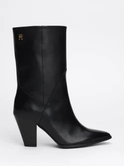 Botki*Tommy Hilfiger Skórzane Botki Na Kubańskim Obcasie BLACK