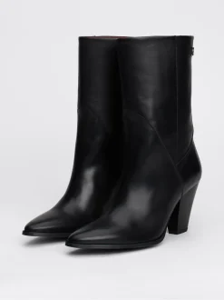 Botki*Tommy Hilfiger Skórzane Botki Na Kubańskim Obcasie BLACK