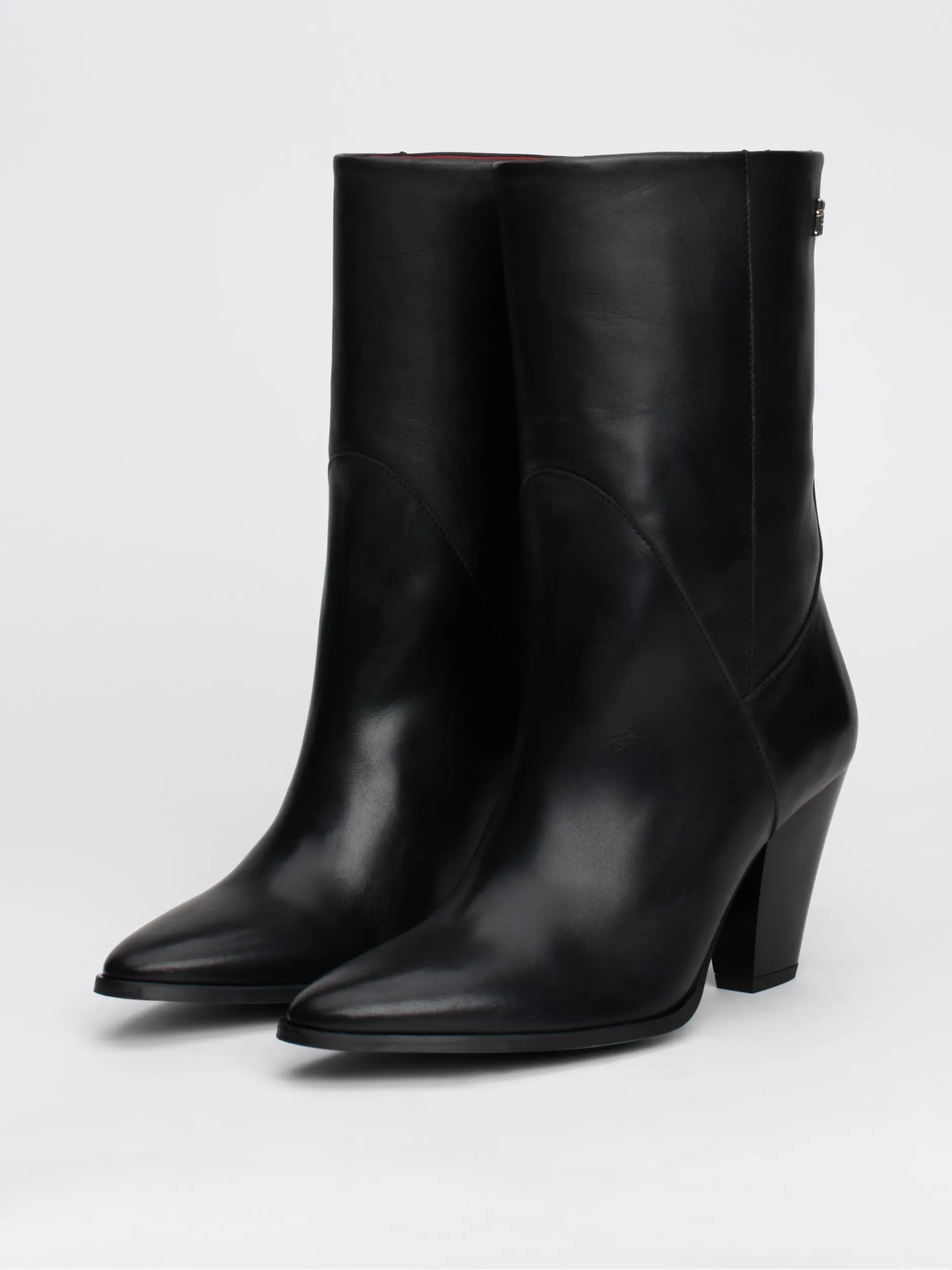 Botki*Tommy Hilfiger Skórzane Botki Na Kubańskim Obcasie BLACK