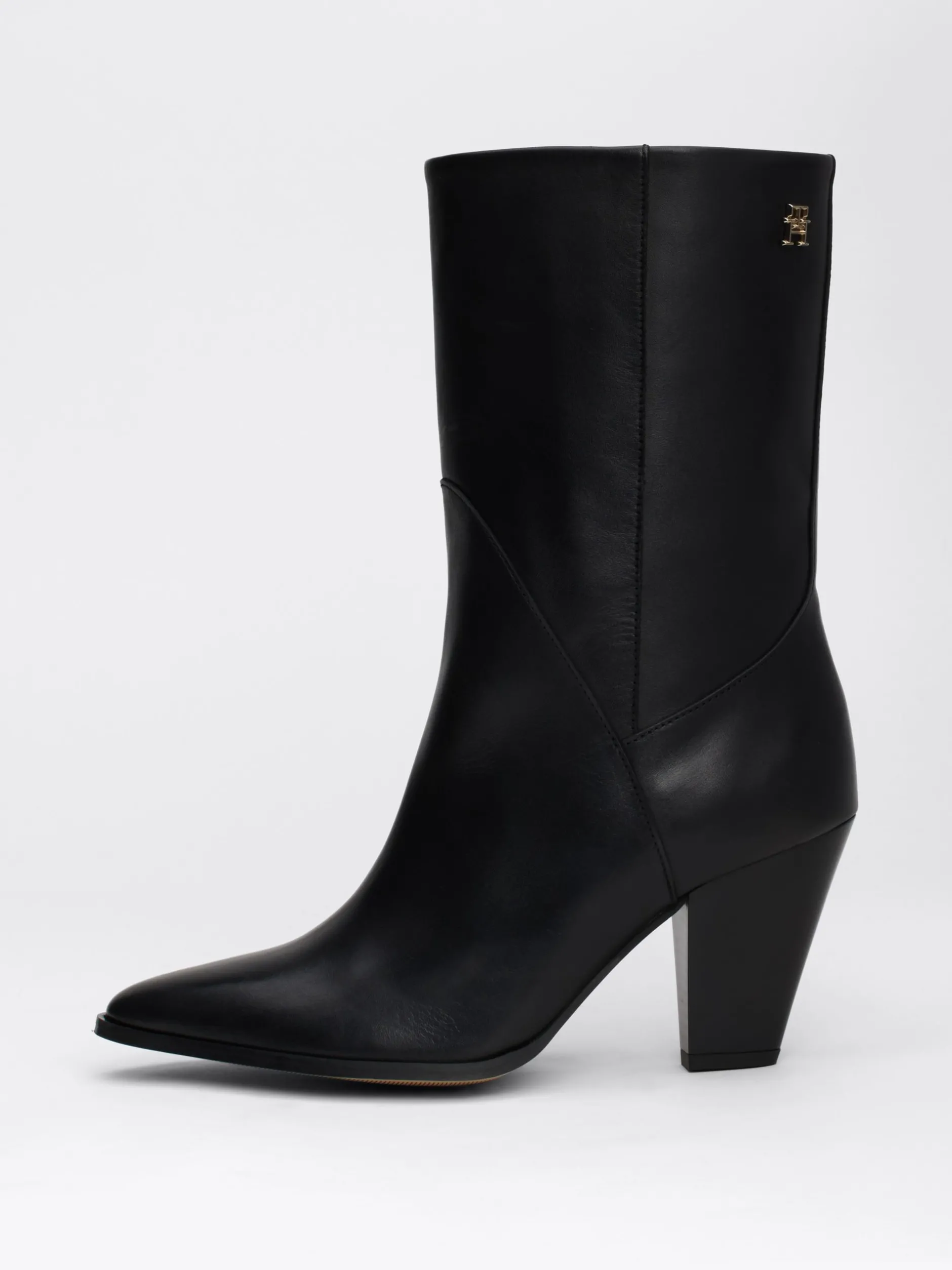 Botki*Tommy Hilfiger Skórzane Botki Na Kubańskim Obcasie BLACK