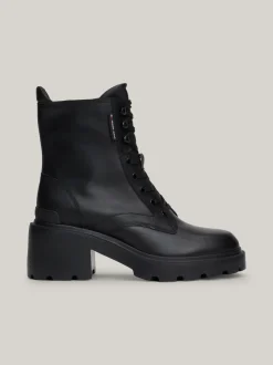 Sznurowane Botki|Botki*Tommy Hilfiger Skórzane Botki Na Obcasie Klockowym BLACK