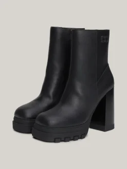 Botki Do Kostki|Botki*Tommy Hilfiger Skórzane Botki Na Obcasie Klockowym BLACK