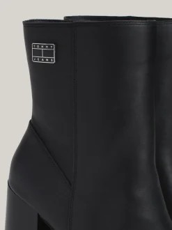 Botki Do Kostki|Botki*Tommy Hilfiger Skórzane Botki Na Obcasie Klockowym BLACK
