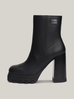 Botki Do Kostki|Botki*Tommy Hilfiger Skórzane Botki Na Obcasie Klockowym BLACK