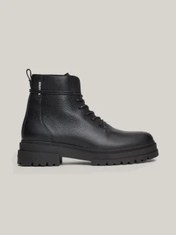 Buty Sznurowane|Buty*Tommy Hilfiger Skórzane Botki Na Podeszwie Z Protektorem BLACK
