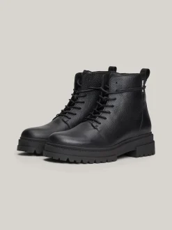Buty Sznurowane|Buty*Tommy Hilfiger Skórzane Botki Na Podeszwie Z Protektorem BLACK