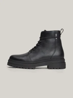 Buty Sznurowane|Buty*Tommy Hilfiger Skórzane Botki Na Podeszwie Z Protektorem BLACK