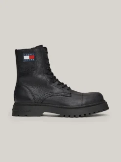 Buty Sznurowane|Buty*Tommy Hilfiger Skórzane Botki O Groszkowanej Fakturze BLACK
