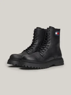 Buty Sznurowane|Buty*Tommy Hilfiger Skórzane Botki O Groszkowanej Fakturze BLACK
