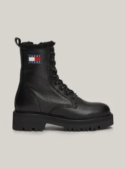 Sznurowane Botki|Botki*Tommy Hilfiger Skórzane Botki Z Ciepłą Wyściółką BLACK