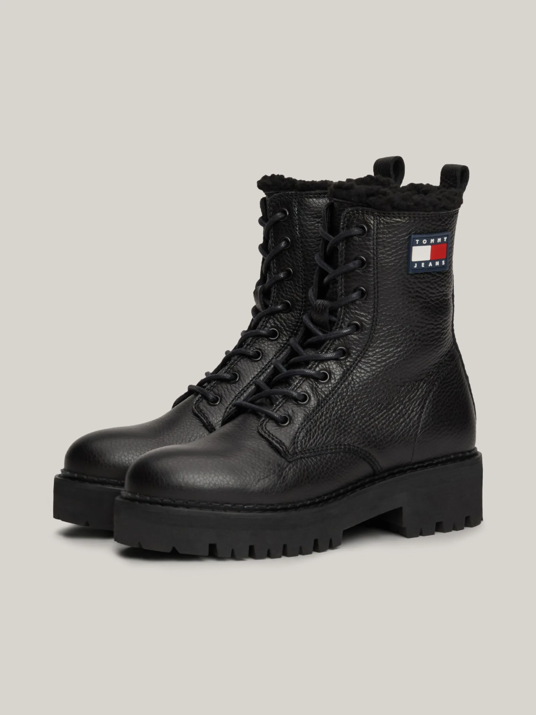 Sznurowane Botki|Botki*Tommy Hilfiger Skórzane Botki Z Ciepłą Wyściółką BLACK