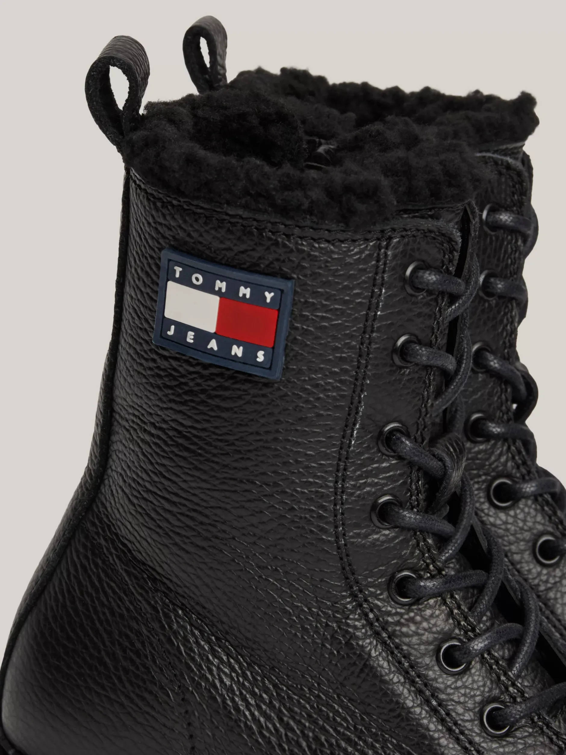 Sznurowane Botki|Botki*Tommy Hilfiger Skórzane Botki Z Ciepłą Wyściółką BLACK