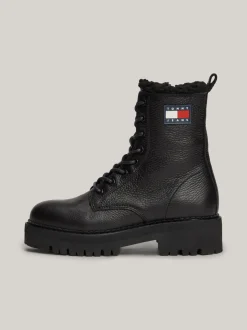 Sznurowane Botki|Botki*Tommy Hilfiger Skórzane Botki Z Ciepłą Wyściółką BLACK