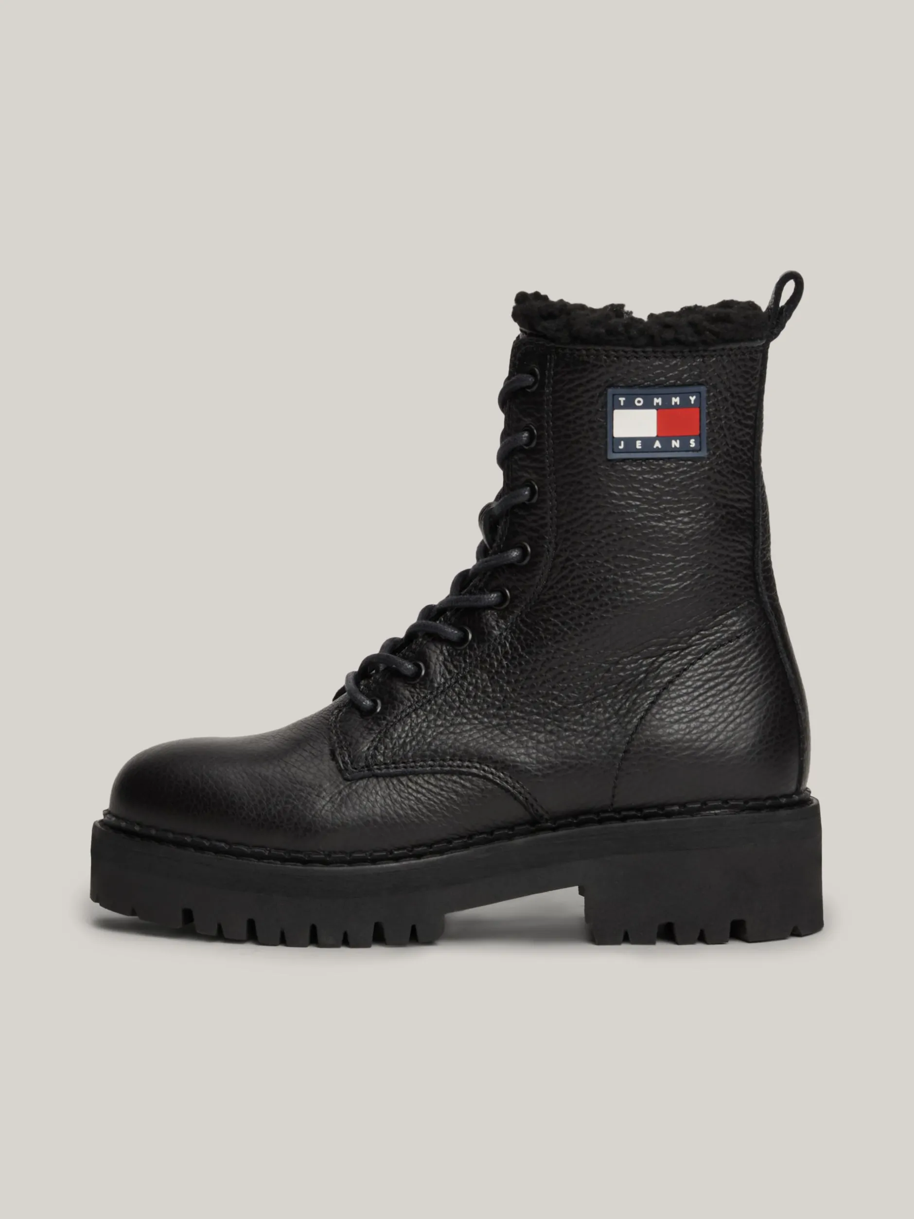 Sznurowane Botki|Botki*Tommy Hilfiger Skórzane Botki Z Ciepłą Wyściółką BLACK