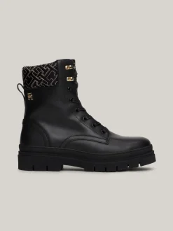 Sznurowane Botki|Botki*Tommy Hilfiger Skórzane Botki Z Monogramem TH BLACK