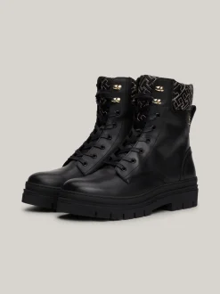 Sznurowane Botki|Botki*Tommy Hilfiger Skórzane Botki Z Monogramem TH BLACK