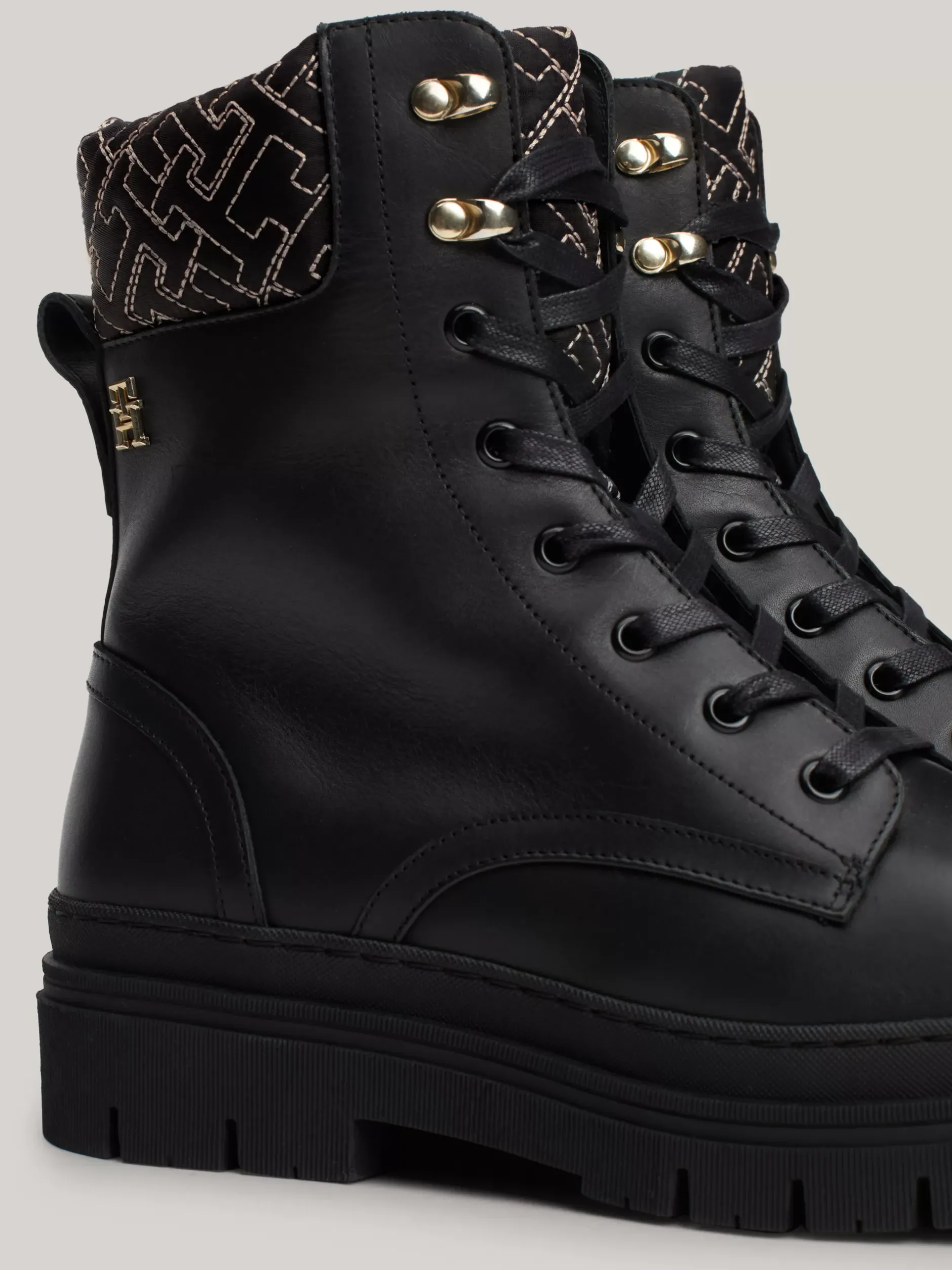 Sznurowane Botki|Botki*Tommy Hilfiger Skórzane Botki Z Monogramem TH BLACK