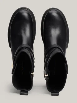 Botki*Tommy Hilfiger Skórzane Botki Z Plakietką Na Pasku BLACK