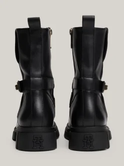 Botki*Tommy Hilfiger Skórzane Botki Z Plakietką Na Pasku BLACK