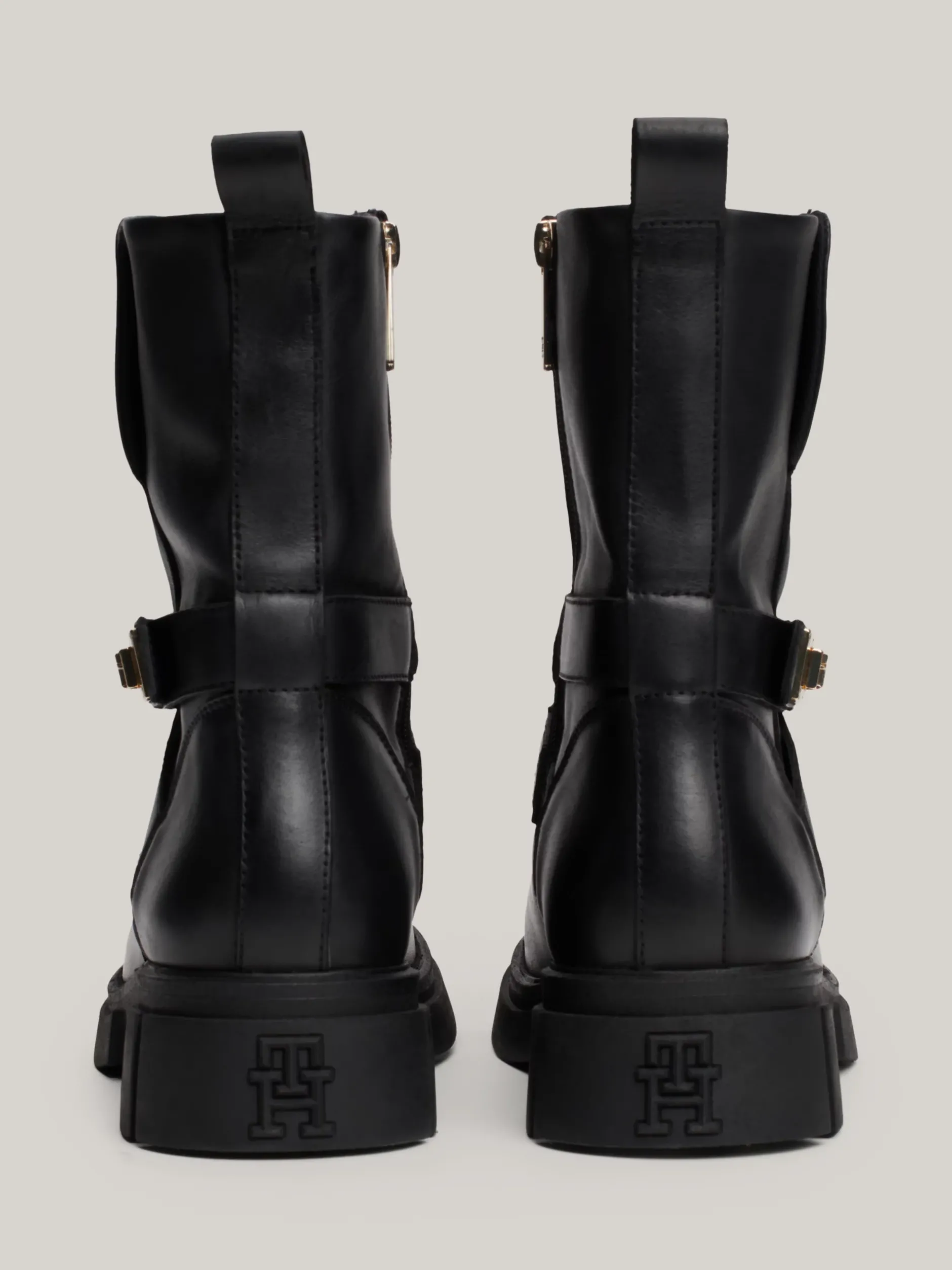 Botki*Tommy Hilfiger Skórzane Botki Z Plakietką Na Pasku BLACK