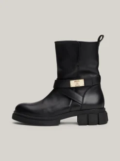 Botki*Tommy Hilfiger Skórzane Botki Z Plakietką Na Pasku BLACK