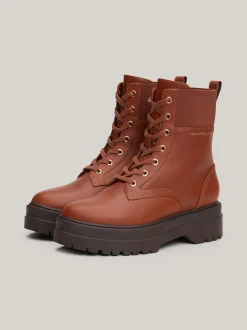 Sznurowane Botki|Botki*Tommy Hilfiger Skórzane Botki Z Protektorem TH Monogram COGNAC BROWN