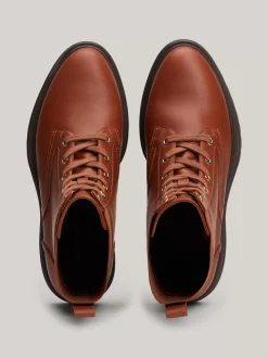 Sznurowane Botki|Botki*Tommy Hilfiger Skórzane Botki Z Protektorem TH Monogram COGNAC BROWN