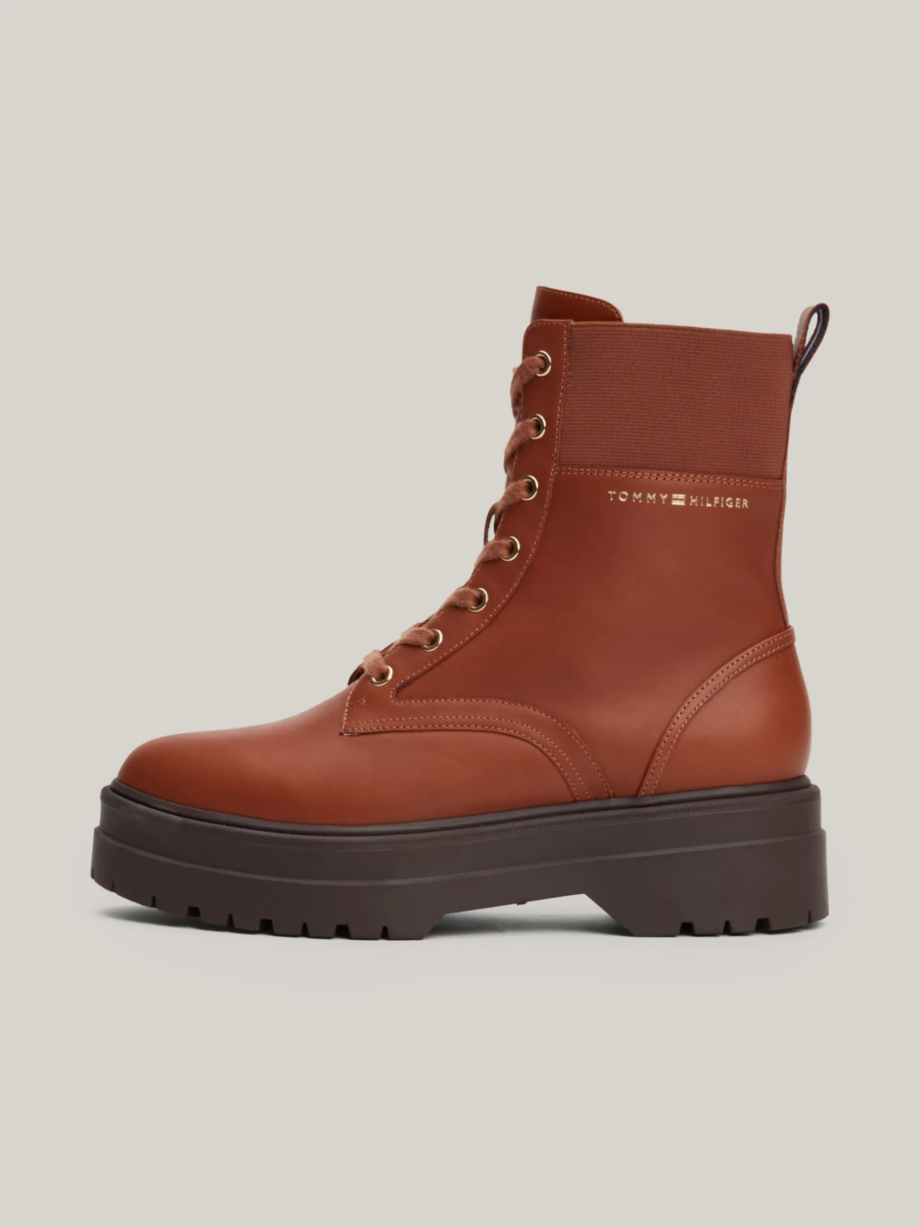 Sznurowane Botki|Botki*Tommy Hilfiger Skórzane Botki Z Protektorem TH Monogram COGNAC BROWN