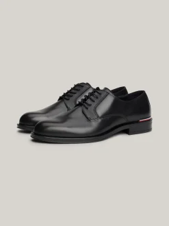 Buty Wizytowe*Tommy Hilfiger Skórzane Buty Derby Z Teksturowanymi Wstawkami BLACK