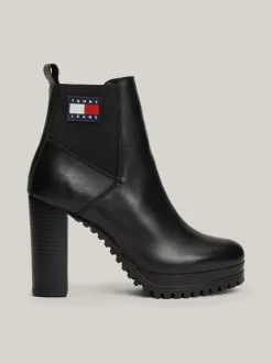 Botki Do Kostki|Botki*Tommy Hilfiger Skórzane Buty Do Kostki Na Wysokim Obcasie BLACK