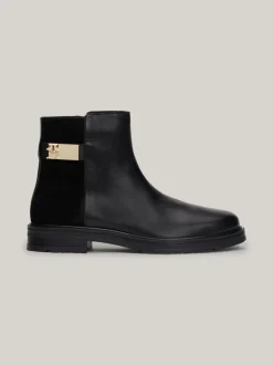 Chelsea Boots|Botki*Tommy Hilfiger Skórzane Buty Do Kostki O Mieszanej Fakturze BLACK