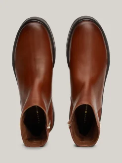 Chelsea Boots|Botki*Tommy Hilfiger Skórzane Buty Do Kostki O Mieszanej Fakturze COGNAC BROWN
