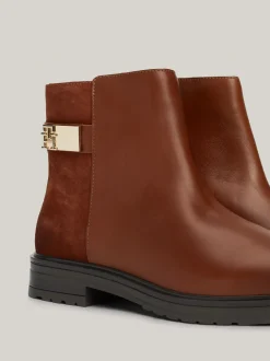Chelsea Boots|Botki*Tommy Hilfiger Skórzane Buty Do Kostki O Mieszanej Fakturze COGNAC BROWN
