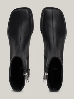 Botki Do Kostki|Botki*Tommy Hilfiger Skórzane Buty Do Kostki Z Kwadratowym Noskiem BLACK