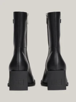 Botki Do Kostki|Botki*Tommy Hilfiger Skórzane Buty Do Kostki Z Kwadratowym Noskiem BLACK
