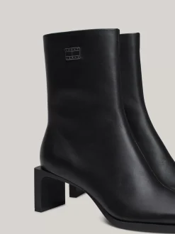 Botki Do Kostki|Botki*Tommy Hilfiger Skórzane Buty Do Kostki Z Kwadratowym Noskiem BLACK