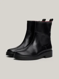 Botki Do Kostki|Botki*Tommy Hilfiger Skórzane Buty Do Kostki Z Zapięciem Na Zamek BLACK