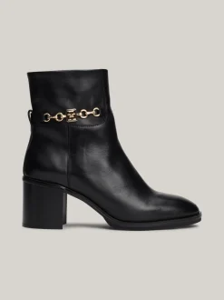 Botki*Tommy Hilfiger Skórzane Buty Do Kostki Z łańcuszkiem BLACK