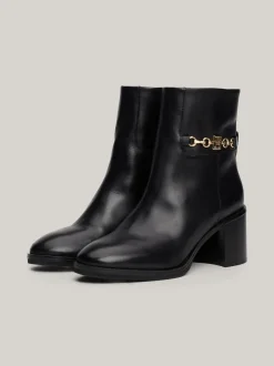 Botki*Tommy Hilfiger Skórzane Buty Do Kostki Z łańcuszkiem BLACK