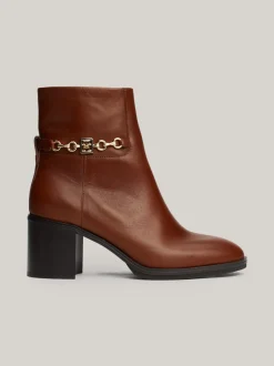 Botki*Tommy Hilfiger Skórzane Buty Do Kostki Z łańcuszkiem COGNAC BROWN