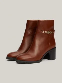 Botki*Tommy Hilfiger Skórzane Buty Do Kostki Z łańcuszkiem COGNAC BROWN