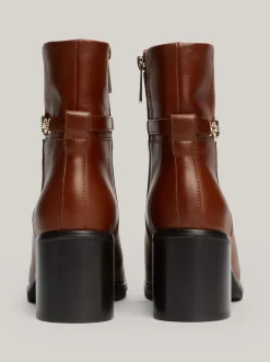 Botki*Tommy Hilfiger Skórzane Buty Do Kostki Z łańcuszkiem COGNAC BROWN