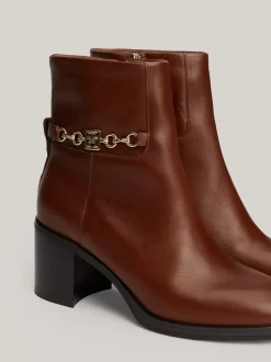 Botki*Tommy Hilfiger Skórzane Buty Do Kostki Z łańcuszkiem COGNAC BROWN