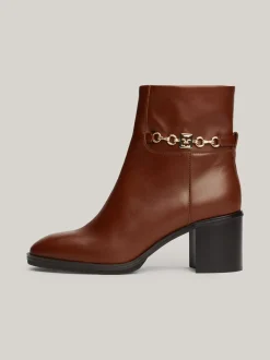 Botki*Tommy Hilfiger Skórzane Buty Do Kostki Z łańcuszkiem COGNAC BROWN