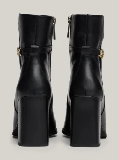 Botki*Tommy Hilfiger Skórzane Buty Do Kostki Z łańcuszkiem BLACK