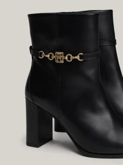 Botki*Tommy Hilfiger Skórzane Buty Do Kostki Z łańcuszkiem BLACK