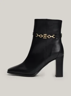 Botki*Tommy Hilfiger Skórzane Buty Do Kostki Z łańcuszkiem BLACK