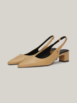 Czółenka*Tommy Hilfiger Skórzane Buty Na Obcasie Z Paskiem Z Tyłu CLASSIC KHAKI